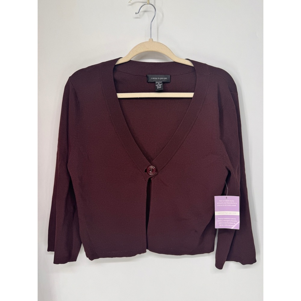Cable & Gauge Cardigan Womens XL Burgundy NWT Cropped V-Neck Button 3/4 Sleeve